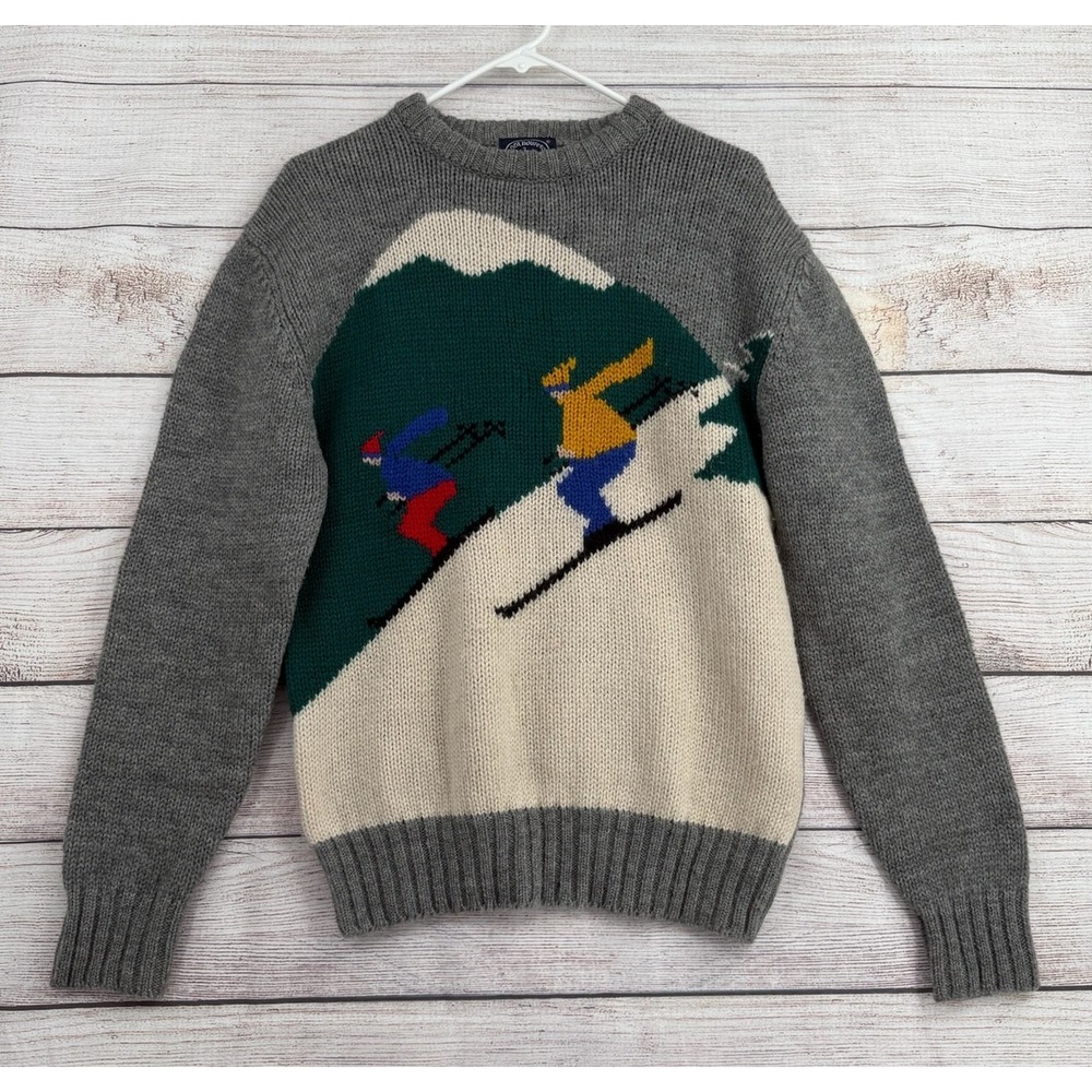 Vintage Boathouse Row Sweater Men M Grey Wool Ski Intarsia Knit Crew Neck